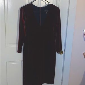 Red velvet dress low neckline Karen Kane